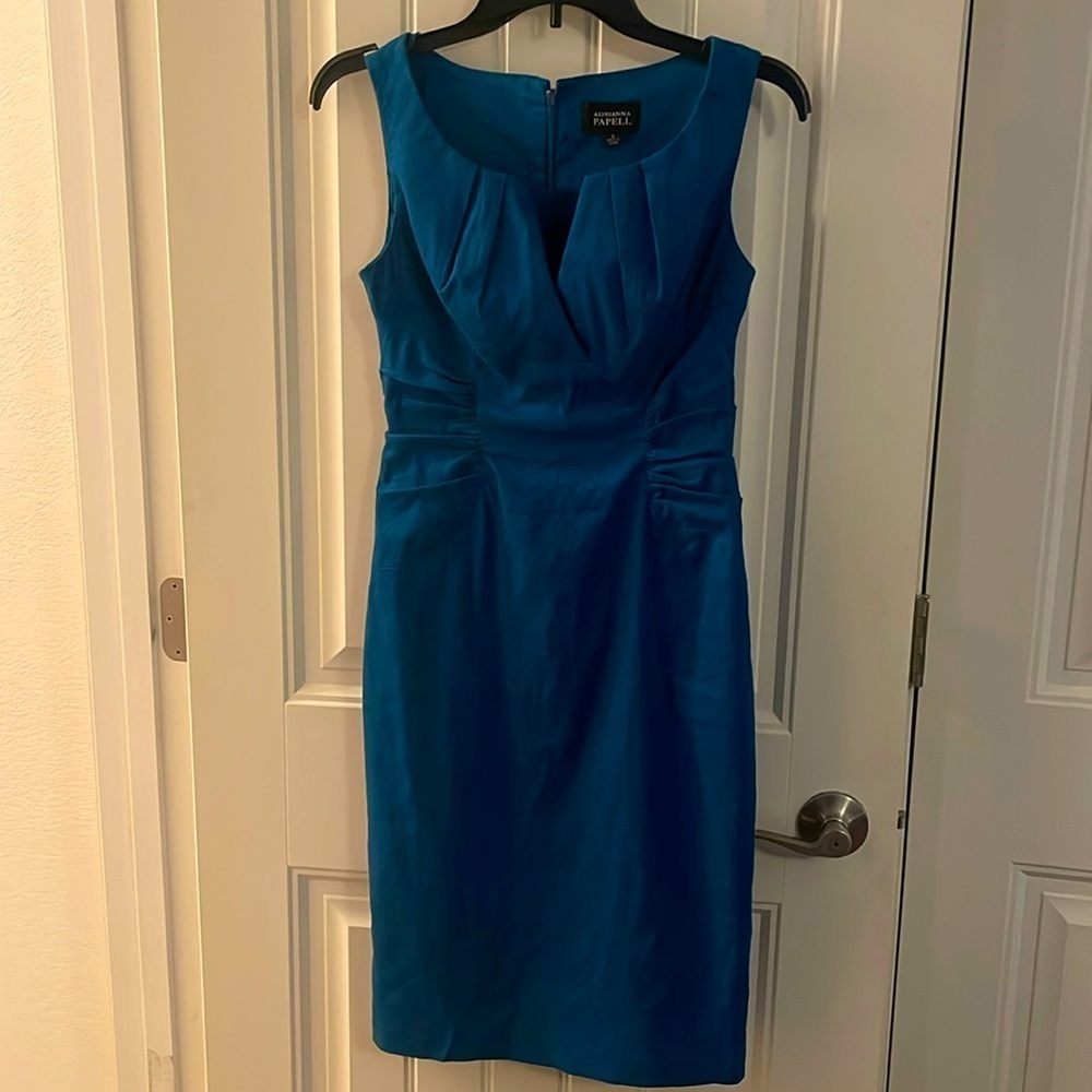 Adrianna Papell‎ Turquoise women’s sz 4 sleeveless V-neck linen blend midi Dress